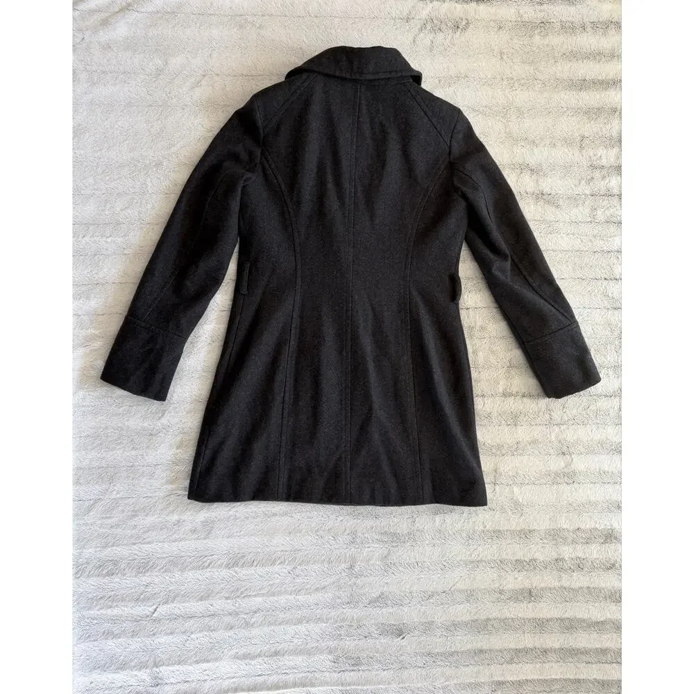 Michael Kors Wool Blend Asymmetrical Coat Size 6 Charcoal Gray Gold Zip